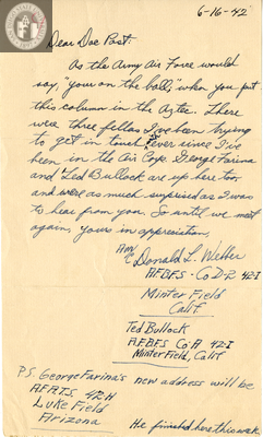 Letter from Donald L. Webber, 1942