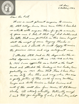 Letter from Benjamin D. Shoemaker, Jr., 1942
