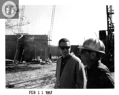 Robert Mosher at Aztec Center construction site, 1967