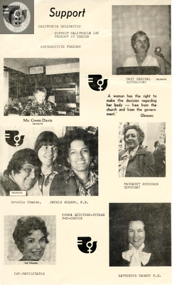 Flyer for IWY California delegation members who are pro-choice, 1977