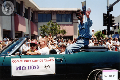 Community Service Award winner Mike Lloyd in the Pride parade, 1997