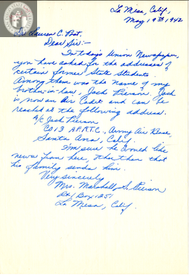 Letter from Mrs. Marshall S. Pierson, 1942