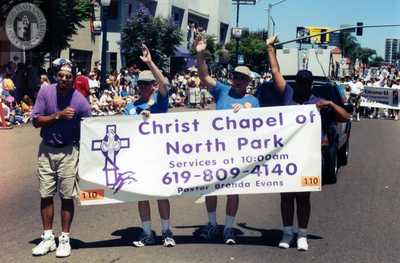 Christ Chapel of North Park banner in Pride parade, 1999