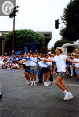 Ribbon twirler performing in Pride parade, 1991