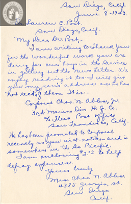 Letter from Mrs. Charles N. Ables, 1943