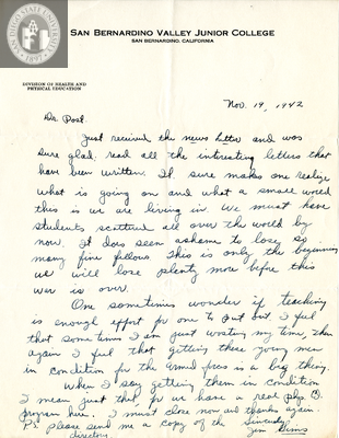 Letter from James A. Sims, 1942