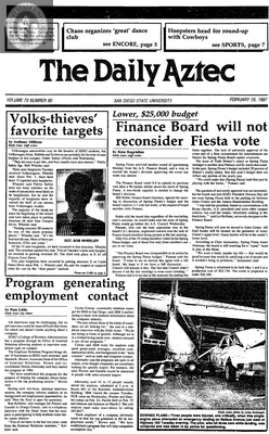 The Daily Aztec: Thursday 02/19/1987