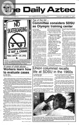 The Daily Aztec: Monday 10/12/1987