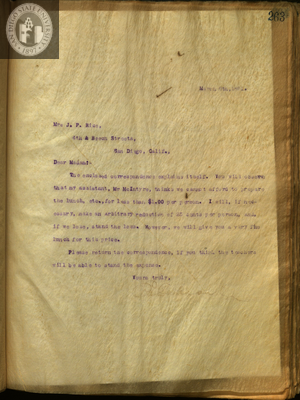 Letter from E. S. Babcock to Mrs. J. P. Rice
