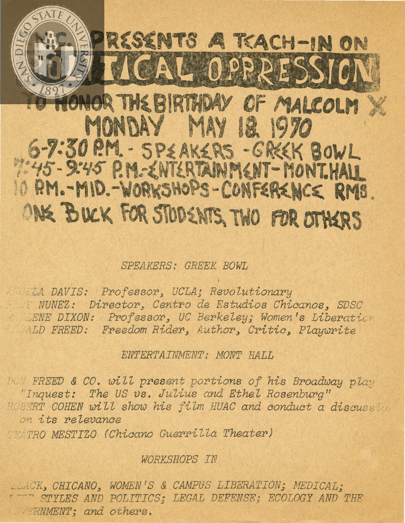 T.N.C. presents a teach-in on political oppression, 1970