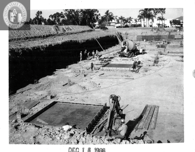 Pouring foundations and footings, Aztec Center, 1966