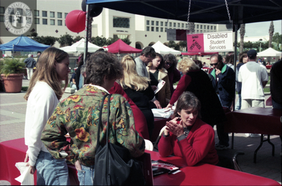Disabled Student Services table at Open House, 1998