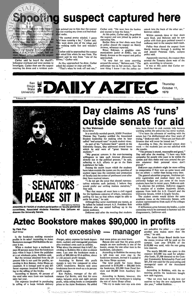 The Daily Aztec: Thursday 10/11/1979
