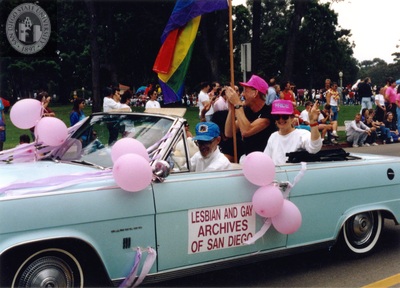 Lesbian and Gay Archives of San Diego car in Pride parade, 1990
