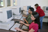Unidentified students in a computer center, 2000