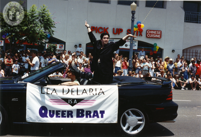 Lea DeLaria in San Diego Pride parade, 1994