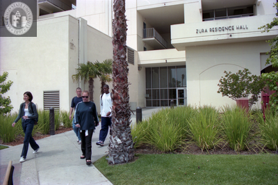 Students leaving Zura Residence Hall, 1999