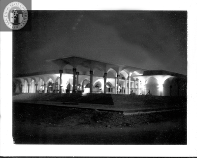 Night lighting, Aztec Center construction site, 1968