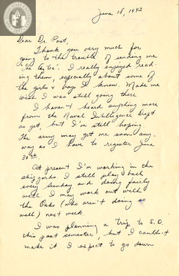 Letter from Remo Sabatini, 1942