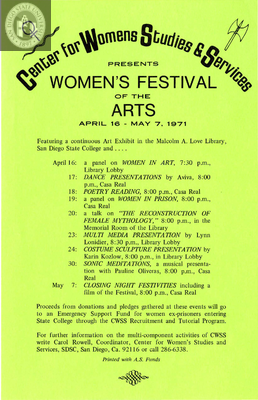 Center for Womens Studies & Services presents Women's Festival of the Arts, 1971