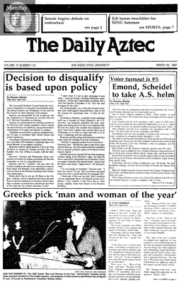 The Daily Aztec: Monday 03/30/1987