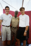 Two people pose with a mannequin wearing John Graham's uniform, 1992