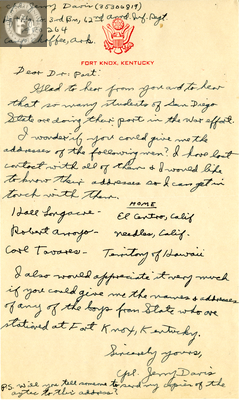 Letter from Jerry C. Davis, 1942