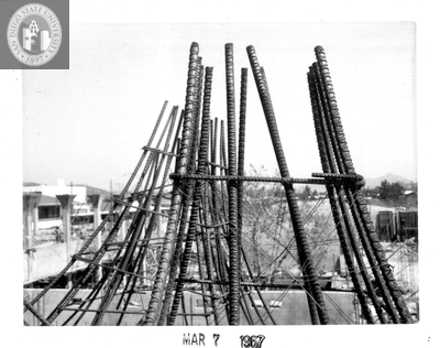 Bent reinforcing rods, Aztec Center, 1967