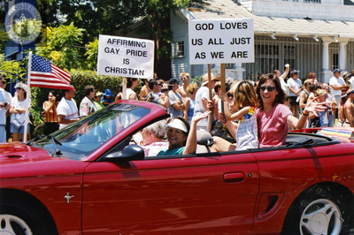 Christian Pride Supporters in parade car in Pride parade, 1998