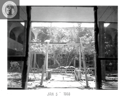 Forming for display case, Aztec Center construction, 1968