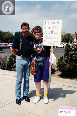 "I love all my Gay and Lesbian children" sign at Pride parade, 1997