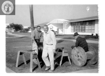 Stringing wire, Campus Laboratory School, 1966