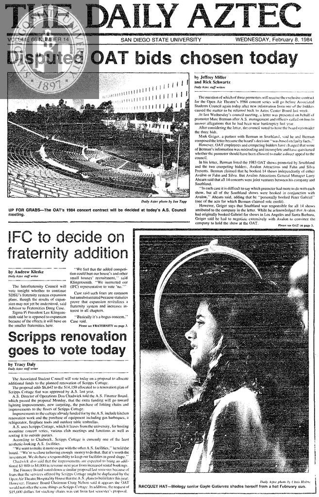 The Daily Aztec: Wednesday 02/08/1984
