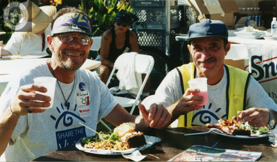Danny and Richard take a food break at San Diego Pride Festival, 1997