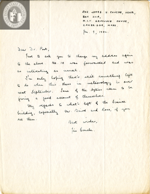 Letter from James V. Couche, 1942