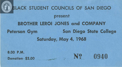 Black student councils present Brother Leroi Jones and Company, 1968