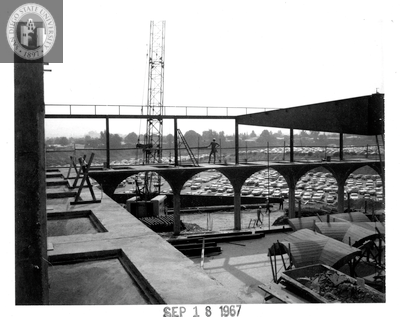 Multipurpose room roof beams, Aztec Center, 1967