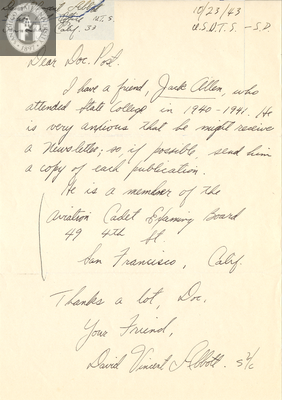 Letter from David Vincent Abbott, 1943