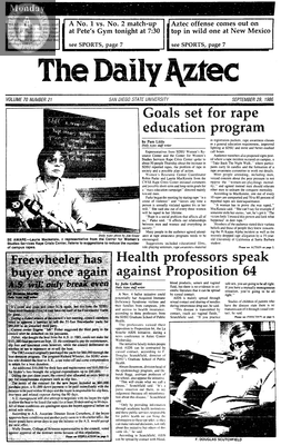 The Daily Aztec: Monday 09/29/1986