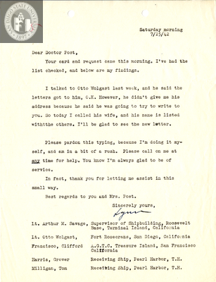 Letter from Emmett Lynn Kemp, 1942