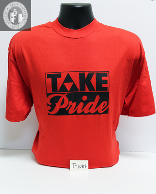 "Take Pride" with triangles making the "A"