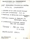 Flyer for McGovern for President canvassing meeting, 1972
