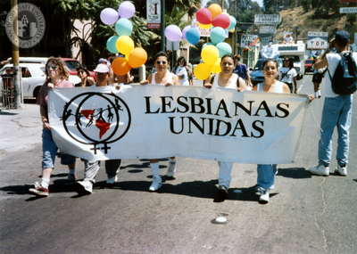 Lesbianas Unidas banner in Tijuana Pride parade, 1996