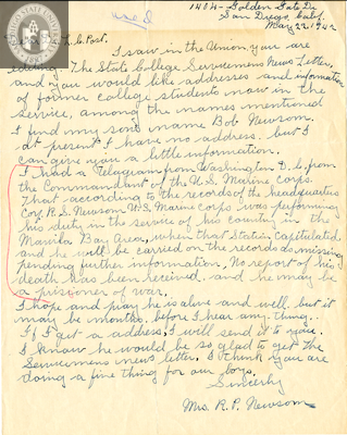 Letter from Bertine L. Newsom, 1942