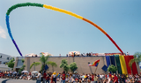 Rainbow balloon arch at Pride parade, 2001
