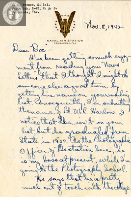 Letter from Bill Trease, 1942
