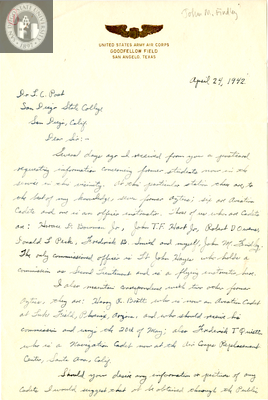 Letter from John M. Findley, 1942