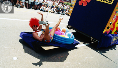 Finny Dippers float with kiddie pool in Pride parade, 1998