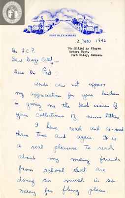 Letter from Elijah Al Slayen, 1942