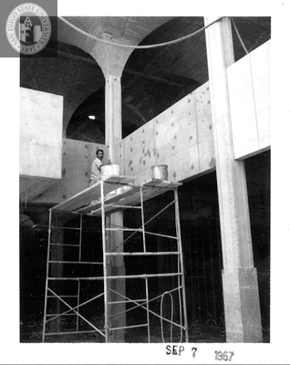 Repairing spandrel beam, Aztec Center, 1967